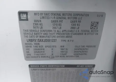 2018 Buick Envision Essence z USA, uszkodzony, nr VIN LRBFX1SAXJD081227